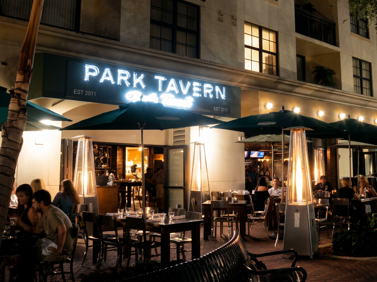Park Tavern patio and dining room in downtown Delray Beach